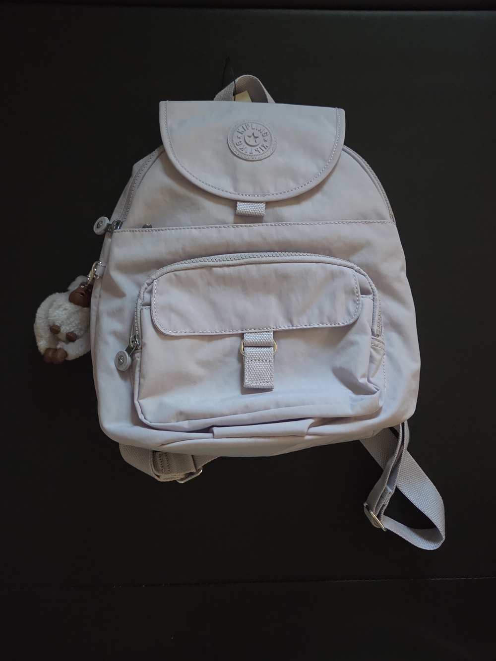 Kipling lush lavender backpack with monkey keychain